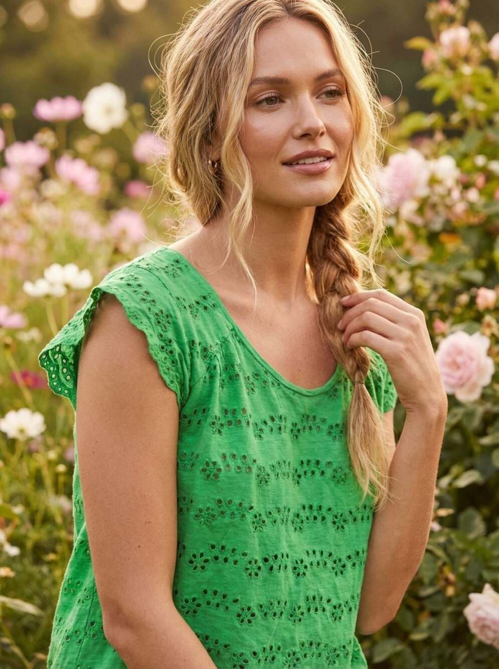 Melissa Paige Petite Green Eyelet Short Sleeve Top Size PM/M